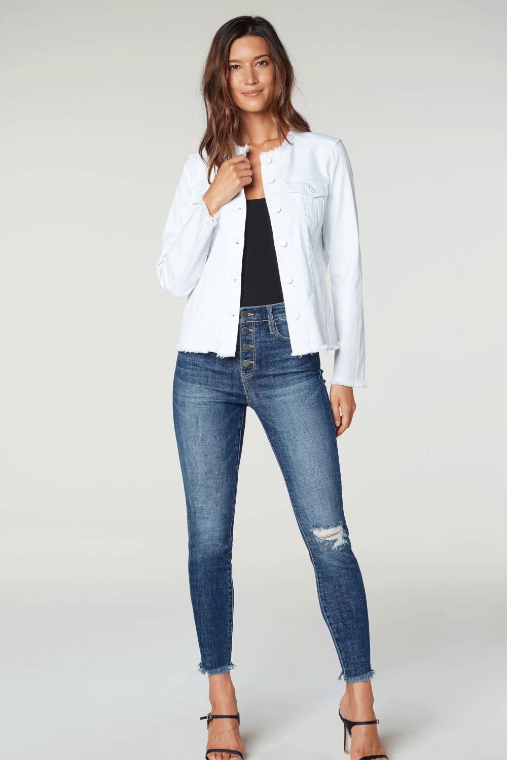 Women's Basic Collarless Denim Jacket Ladies Long Sleeve Washed Jean Biker  Top | eBay